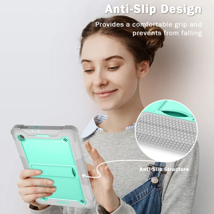 For Lenovo Tab M10 Plus X606 10.3 inch Silicone + PC Holder Shockproof Tablet Case(Grey+Mint Green)