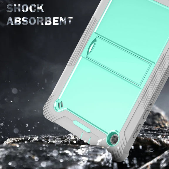 For Lenovo Tab M10 Plus X606 10.3 inch Silicone + PC Holder Shockproof Tablet Case(Grey+Mint Green)