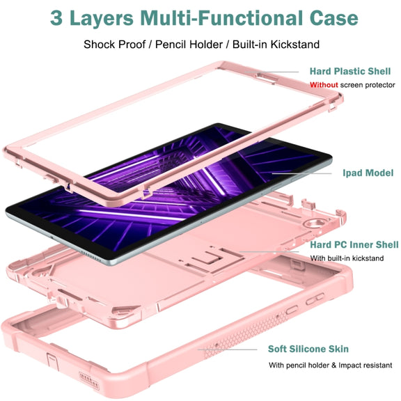 For Lenovo Tab M10 Plus X606 10.3 inch Silicone + PC Holder Shockproof Tablet Case(Rose Gold)