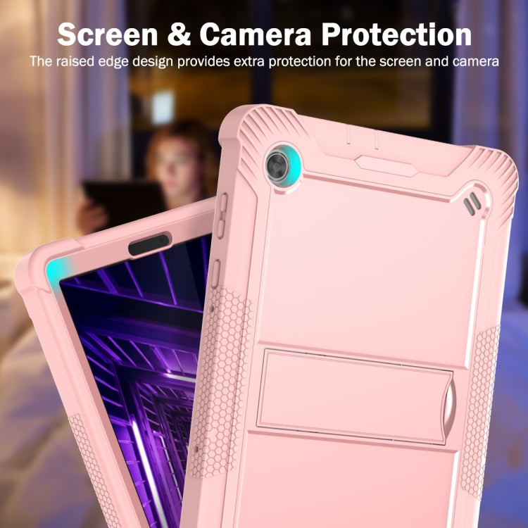 For Lenovo Tab M10 Plus X606 10.3 inch Silicone + PC Holder Shockproof Tablet Case(Rose Gold)