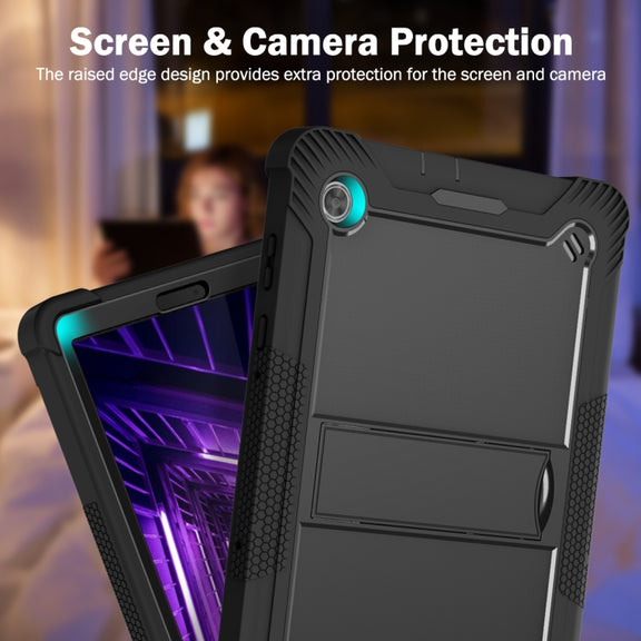 For Lenovo Tab M10 Plus X606 10.3 inch Silicone + PC Holder Shockproof Tablet Case(Black)