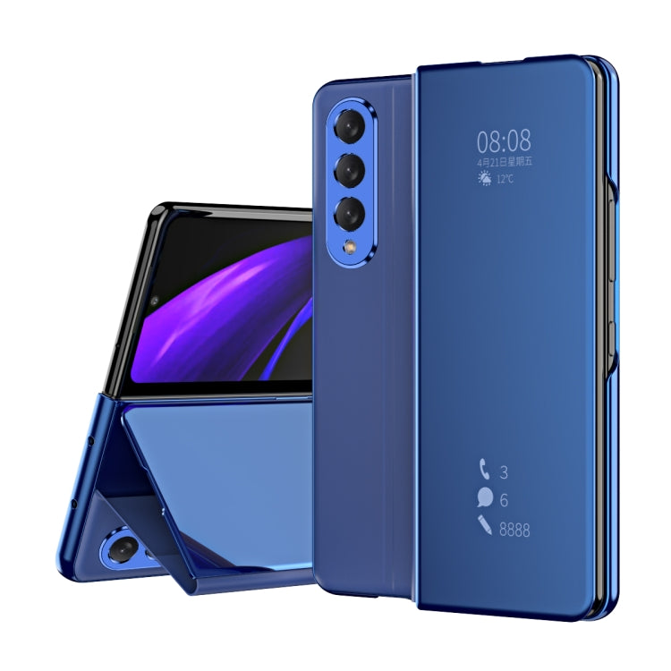 For Samsung Galaxy Z Fold3 Accurate Hole Horizontal Flip Mirror Shockproof Phone Case(Blue)