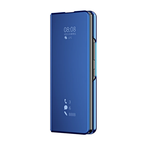 For Samsung Galaxy Z Fold3 Accurate Hole Horizontal Flip Mirror Shockproof Phone Case(Blue)