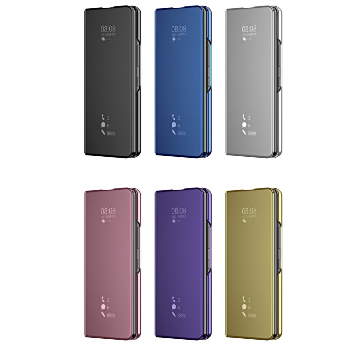 For Samsung Galaxy Z Fold3 Accurate Hole Horizontal Flip Mirror Shockproof Phone Case(Blue)