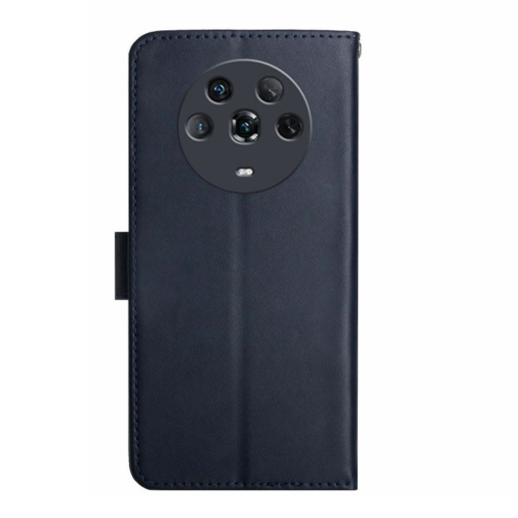 For Honor Magic4 Genuine Leather Fingerprint-proof Horizontal Flip Phone Case(Blue)