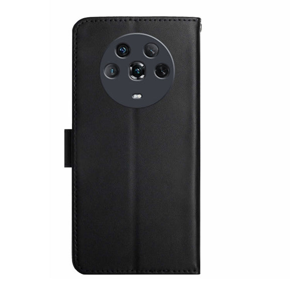 For Honor Magic4 Genuine Leather Fingerprint-proof Horizontal Flip Phone Case(Black)