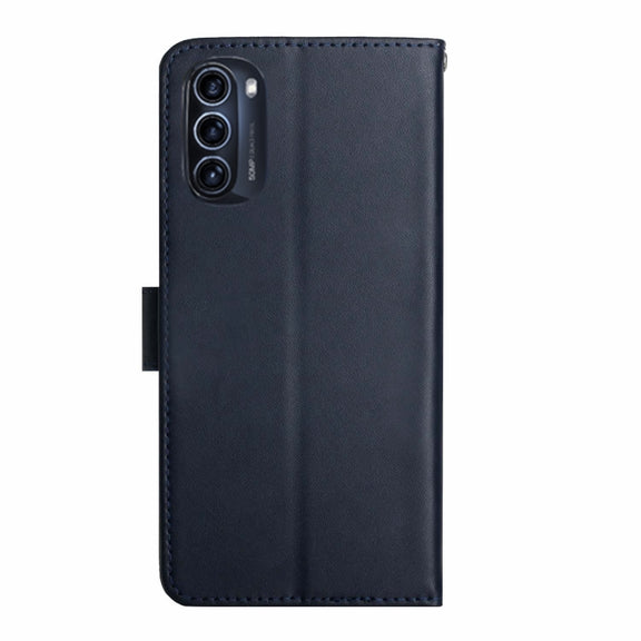 For Motorola Moto G52J 5G Genuine Leather Fingerprint-proof Horizontal Flip Phone Case(Blue)
