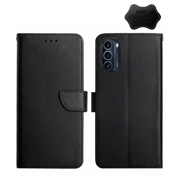 For Motorola Moto G52J 5G Genuine Leather Fingerprint-proof Horizontal Flip Phone Case(Black)