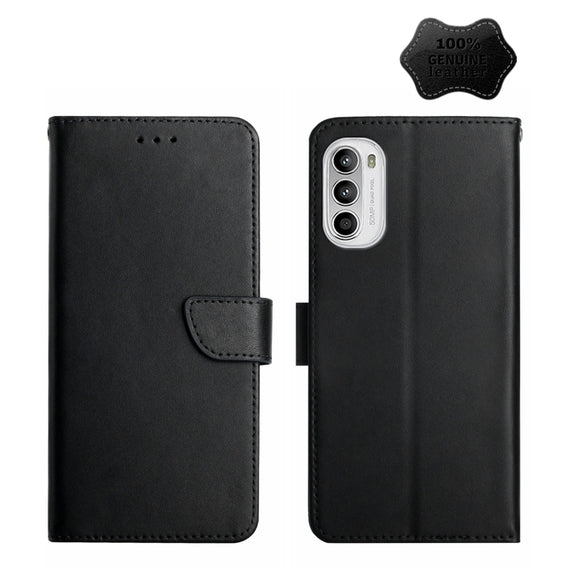 For Motorola Moto G71S Genuine Leather Fingerprint-proof Horizontal Flip Phone Case(Black)