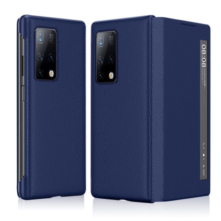 For Huawei Mate X2 Litchi Texture Horizontal Flip Leather Phone Case with Smart Touch Call Display ID(Blue)