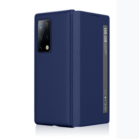 For Huawei Mate X2 Litchi Texture Horizontal Flip Leather Phone Case with Smart Touch Call Display ID(Blue)