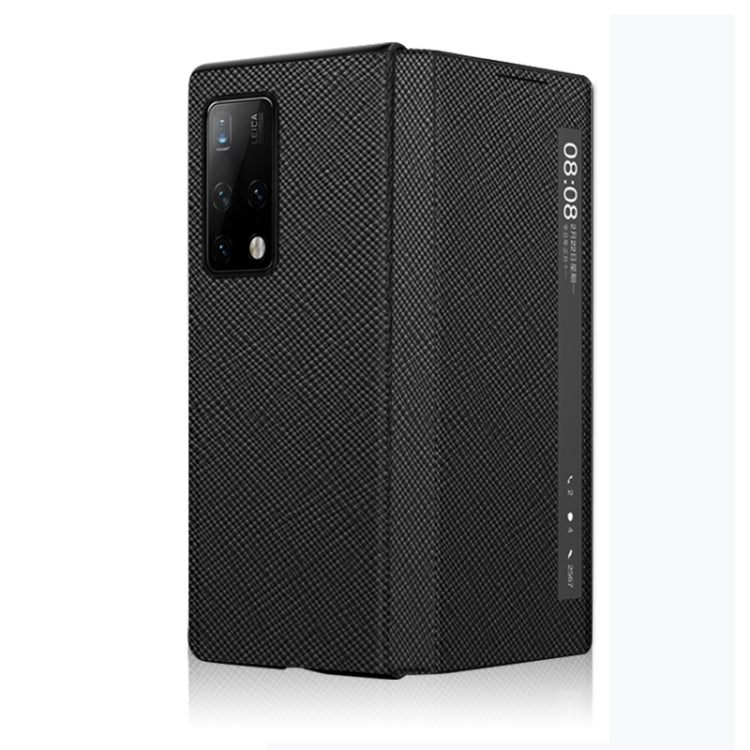 For Huawei Mate X2 Cross Texture Horizontal Flip Leather Phone Case with Smart Touch Call Display ID(Black)