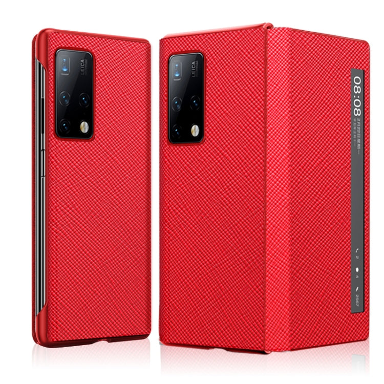 For Huawei Mate X2 Cross Texture Horizontal Flip Leather Phone Case with Smart Touch Call Display ID(Red)