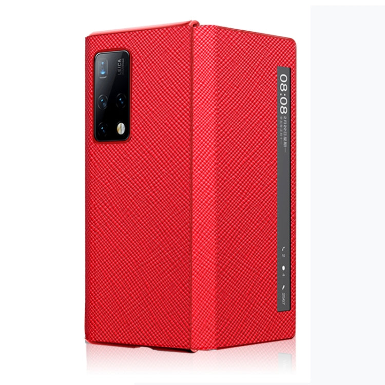 For Huawei Mate X2 Cross Texture Horizontal Flip Leather Phone Case with Smart Touch Call Display ID(Red)