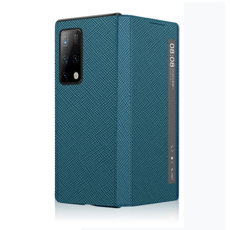 For Huawei Mate X2 Cross Texture Horizontal Flip Leather Phone Case with Smart Touch Call Display ID(Light Blue)