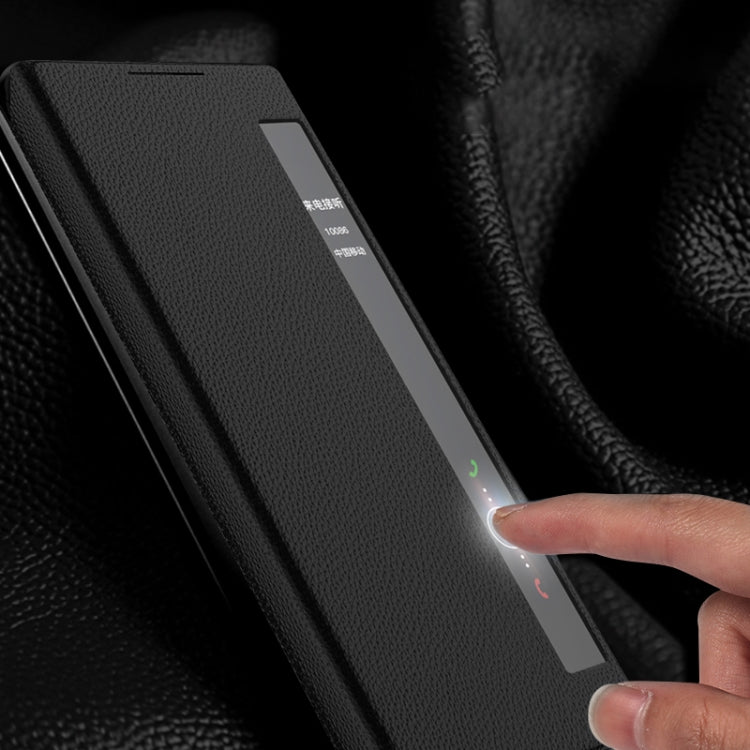 For Huawei Mate X2 Cross Texture Horizontal Flip Leather Phone Case with Smart Touch Call Display ID(Black)