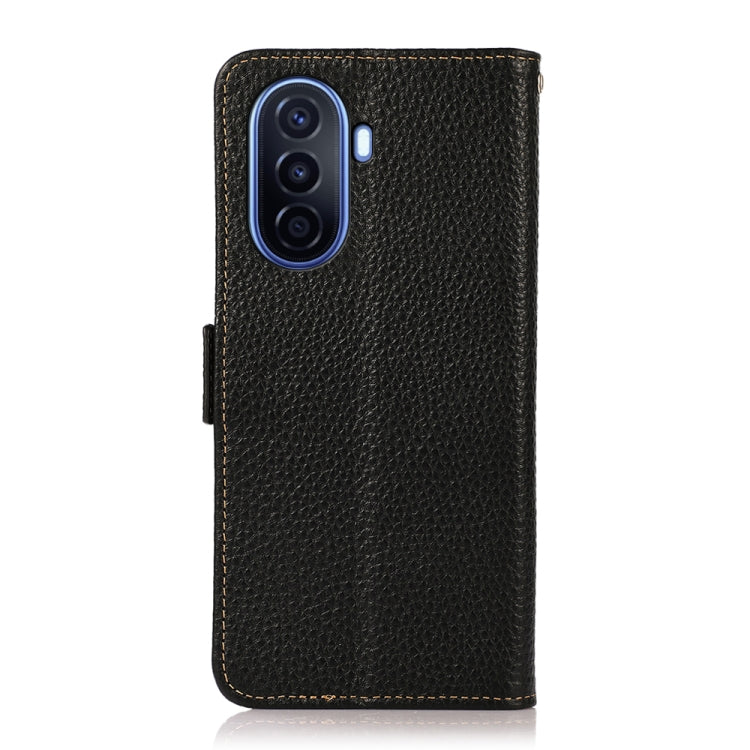 For Huawei nova Y70 Plus KHAZNEH Side-Magnetic Litchi Genuine Leather RFID Phone Case(Black)