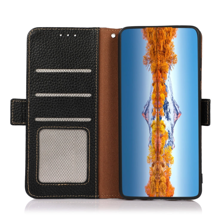 For Huawei nova Y70 Plus KHAZNEH Side-Magnetic Litchi Genuine Leather RFID Phone Case(Black)