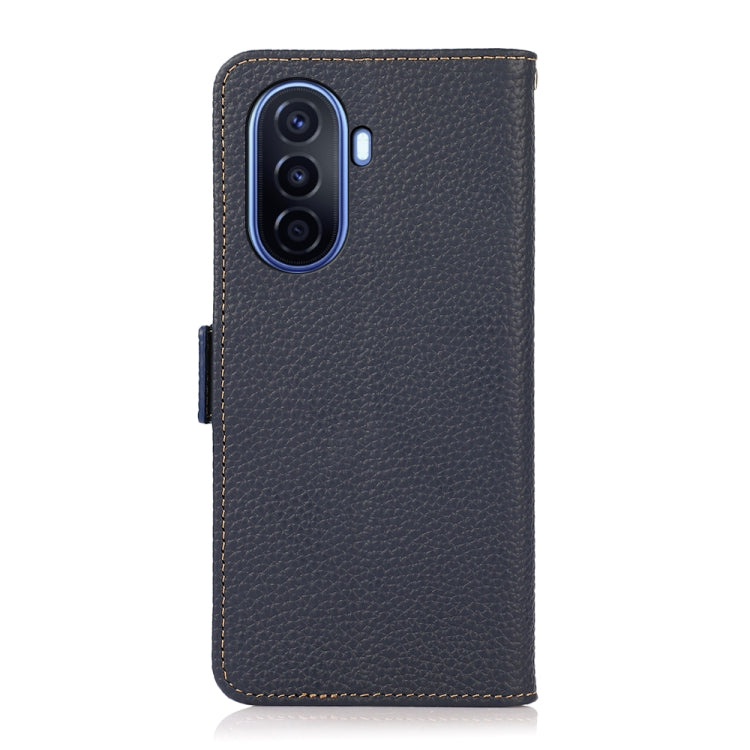 For Huawei nova Y70 Plus KHAZNEH Side-Magnetic Litchi Genuine Leather RFID Phone Case(Blue)