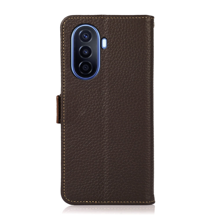 For Huawei nova Y70 Plus KHAZNEH Side-Magnetic Litchi Genuine Leather RFID Phone Case(Brown)