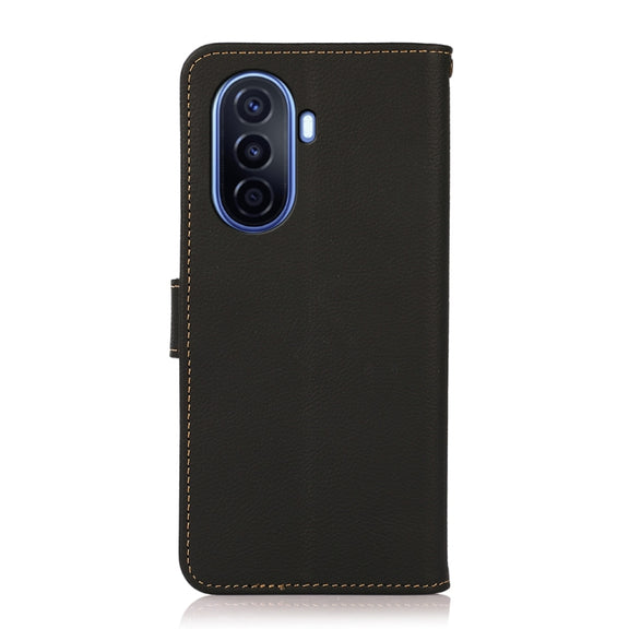 For Huawei nova Y70 Plus KHAZNEH Custer Genuine Leather RFID Phone Case(Black)
