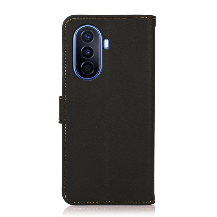 For Huawei nova Y70 Plus KHAZNEH Custer Genuine Leather RFID Phone Case(Black)