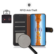 For Huawei nova Y70 Plus KHAZNEH Custer Genuine Leather RFID Phone Case(Black)