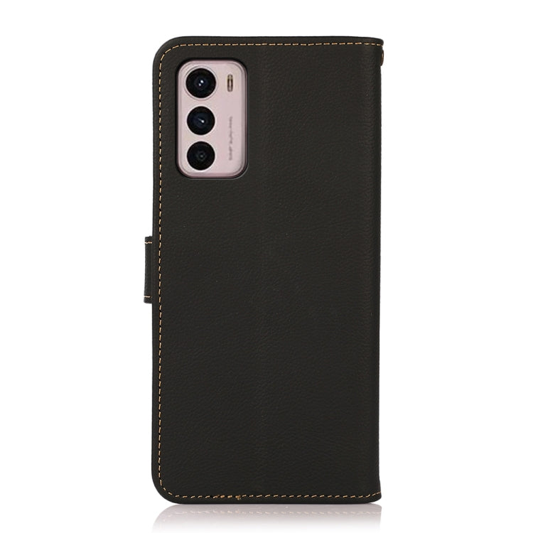 For Motorola Moto G42 KHAZNEH Custer Genuine Leather RFID Phone Case(Black)
