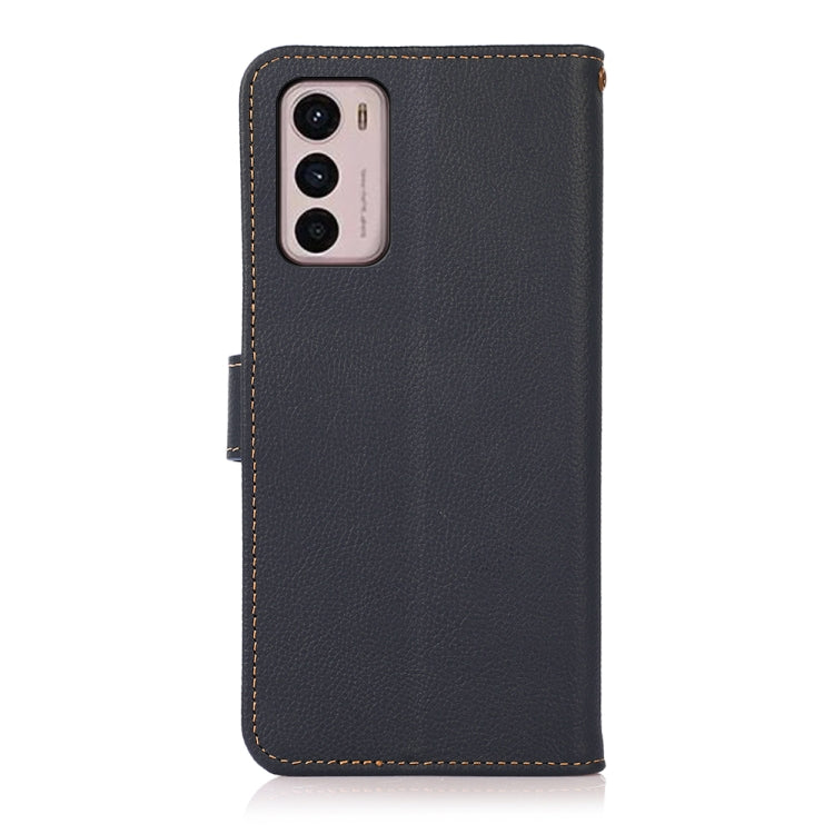 For Motorola Moto G42 KHAZNEH Custer Genuine Leather RFID Phone Case(Blue)