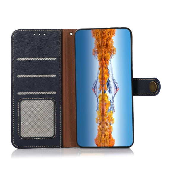 For Motorola Moto G42 KHAZNEH Custer Genuine Leather RFID Phone Case(Blue)