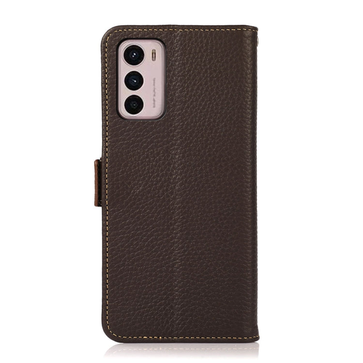 For Motorola Moto G42 KHAZNEH Side-Magnetic Litchi Genuine Leather RFID Phone Case(Brown)