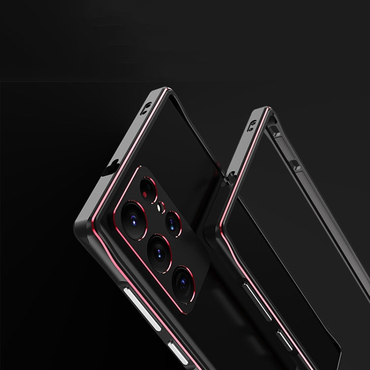 For Samsung Galaxy S22 Ultra Aurora Series Lens Protector + Metal Frame Protective Phone Case(Black Red)