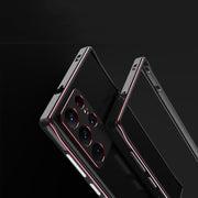For Samsung Galaxy S22 Ultra Aurora Series Lens Protector + Metal Frame Protective Phone Case(Black Red)