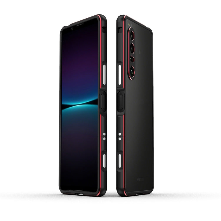 For Sony Xperia 1 IV Aurora Series Lens Protector + Metal Frame Protective Phone Case(Black Red)