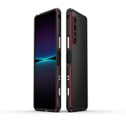 For Sony Xperia 1 IV Aurora Series Lens Protector + Metal Frame Protective Phone Case(Black Red)