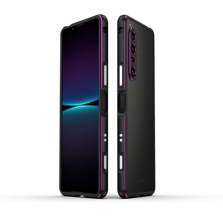For Sony Xperia 1 IV Aurora Series Lens Protector + Metal Frame Protective Phone Case(Black Purple)