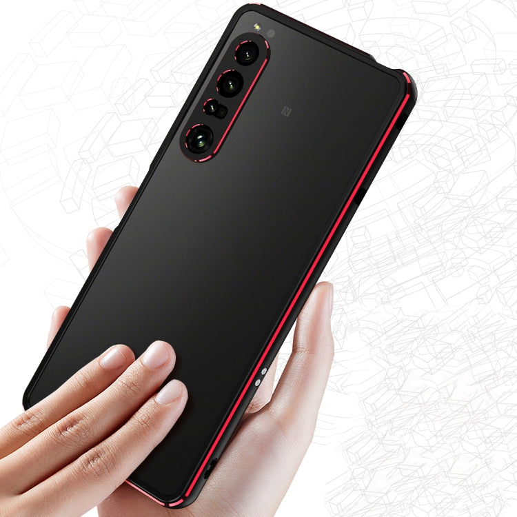 For Sony Xperia 1 IV Aurora Series Lens Protector + Metal Frame Protective Phone Case(Black Purple)
