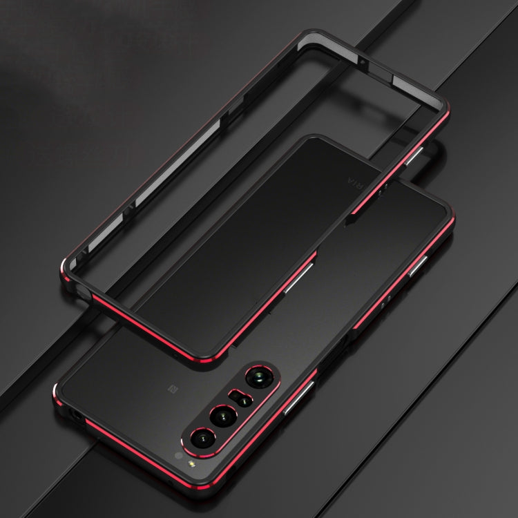 For Sony Xperia 1 IV Aurora Series Lens Protector + Metal Frame Protective Phone Case(Black Red)