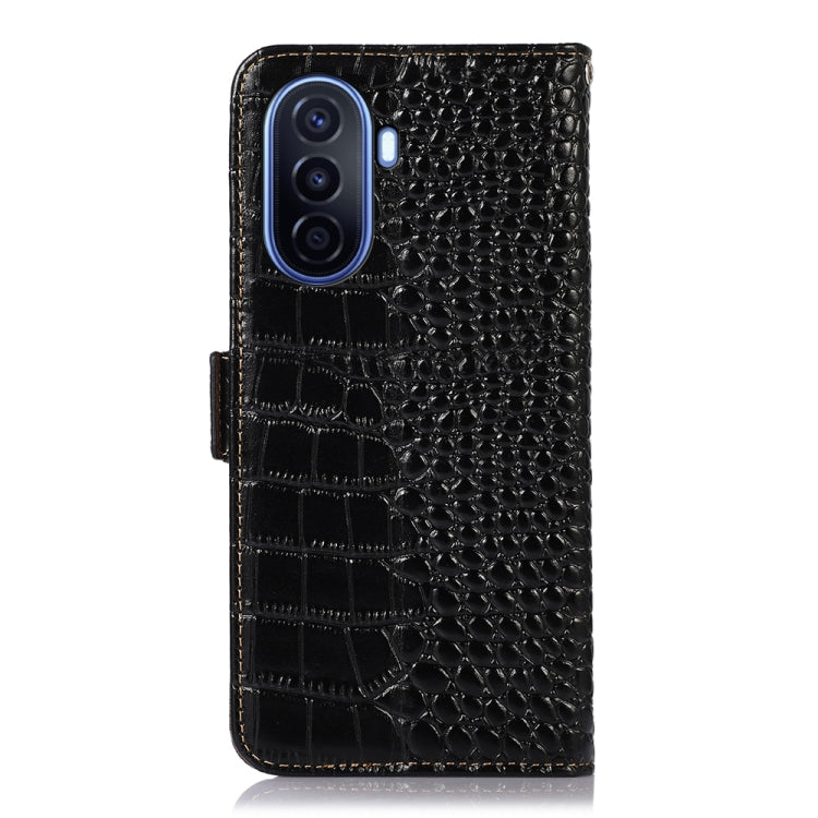 For Huawei Enjoy 50 CN / nova Y70 Plus / Y70 4G CN Crocodile Top Layer Cowhide Leather Phone Case(Black)