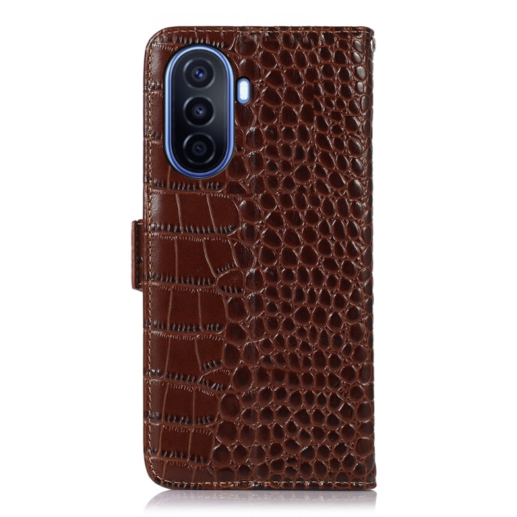 For Huawei Enjoy 50 CN / nova Y70 Plus / Y70 4G CN Crocodile Top Layer Cowhide Leather Phone Case(Brown)