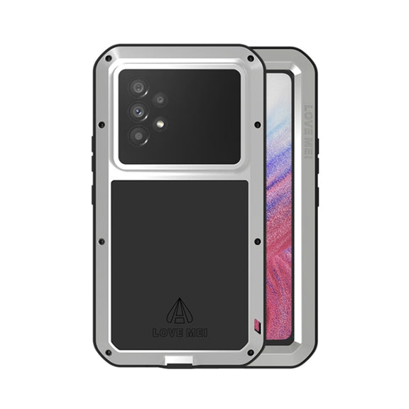 For Samsung Galaxy A53 LOVE MEI Metal Shockproof Water-resistant Dustproof Protective Phone Case with Glass(Silver)