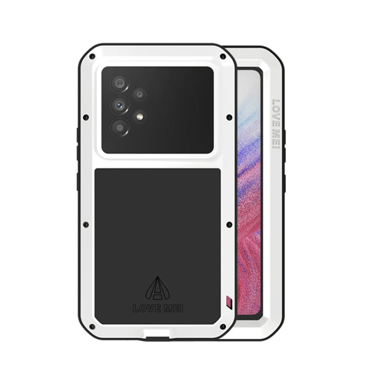 For Samsung Galaxy A53 LOVE MEI Metal Shockproof Water-resistant Dustproof Protective Phone Case with Glass(White)