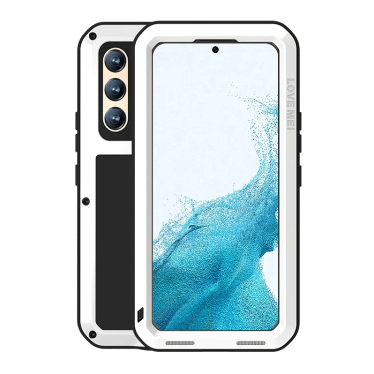 For Samsung Galaxy S22+ LOVE MEI Metal Shockproof Water-resistant Dustproof Protective Phone Case with Glass(White)