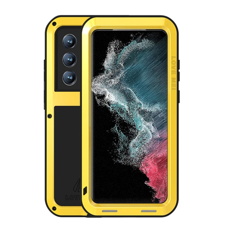 For Samsung Galaxy S22 Ultra 5G LOVE MEI Metal Shockproof Water-resistant Dustproof Protective Phone Case(Yellow)