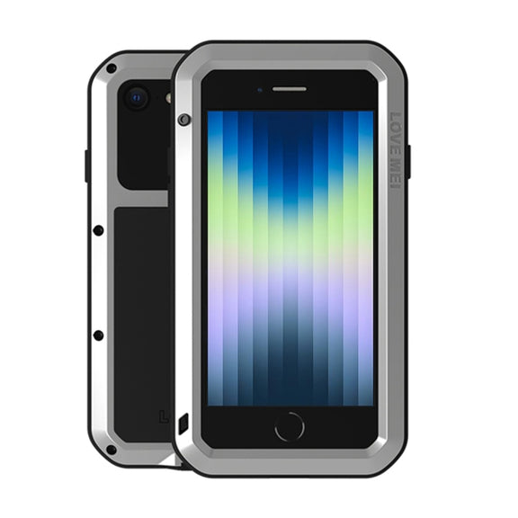 For iPhone SE 2022 / SE 2020 / 8 / 7 LOVE MEI Metal Shockproof Life Water-resistant Dustproof Protective Phone Case with Glass(Silver)