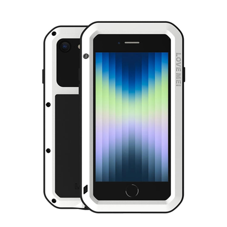 For iPhone SE 2022 / SE 2020 / 8 / 7 LOVE MEI Metal Shockproof Life Water-resistant Dustproof Protective Phone Case with Glass(White)