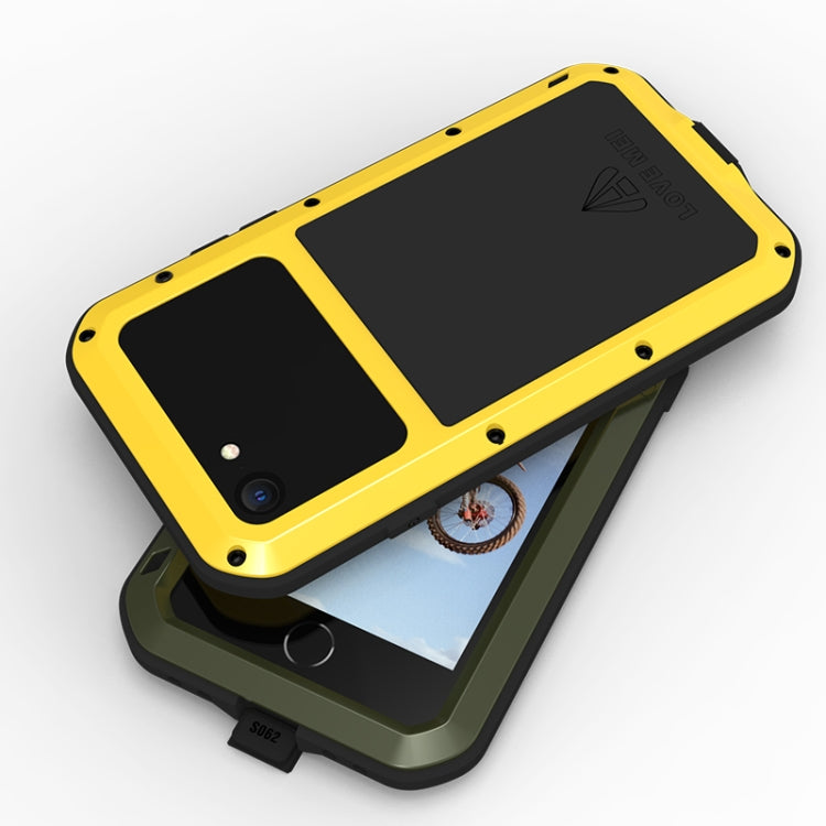 For iPhone SE 2022 / SE 2020 / 8 / 7 LOVE MEI Metal Shockproof Life Water-resistant Dustproof Protective Phone Case with Glass(Yellow)