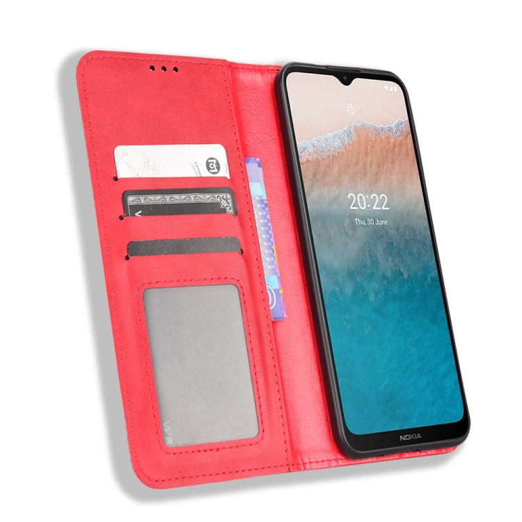 For Nokia C21 Plus Magnetic Buckle Retro Crazy Horse Leather Phone Case(Red)