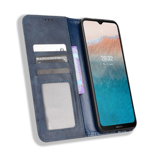 For Nokia C21 Plus Magnetic Buckle Retro Crazy Horse Leather Phone Case(Blue)