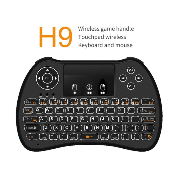 H9 2.4GHz Mini Wireless Air Mouse QWERTY Keyboard with White Backlight & Touchpad for PC, TV(Black)